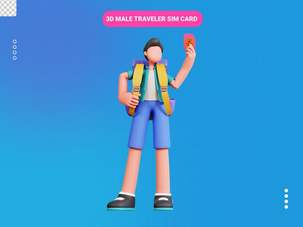 PSD male traveler sim card 3d character