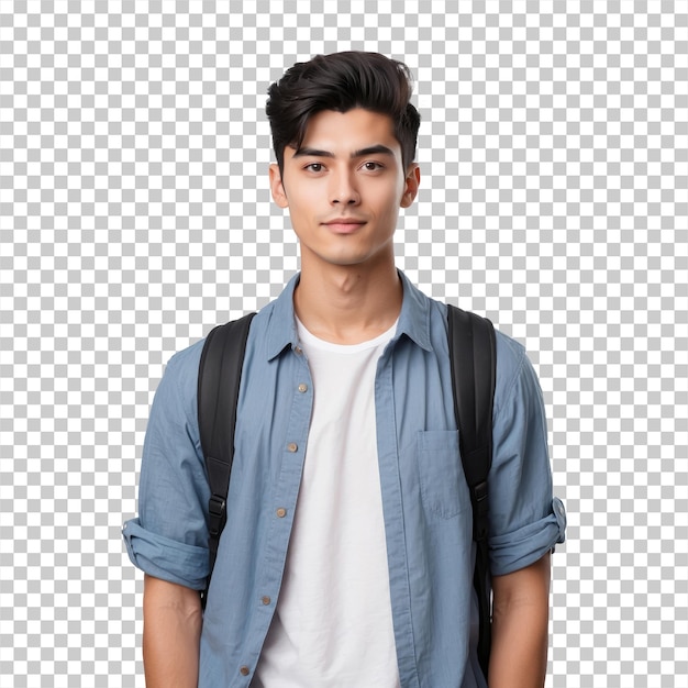 Male university student isolated on transparent background