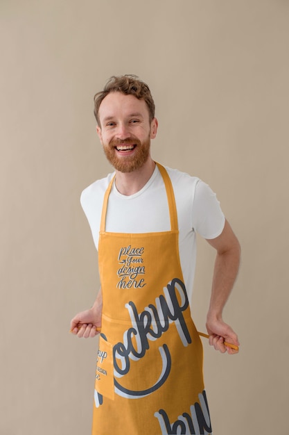 Male waiter wearing apron design mock-up