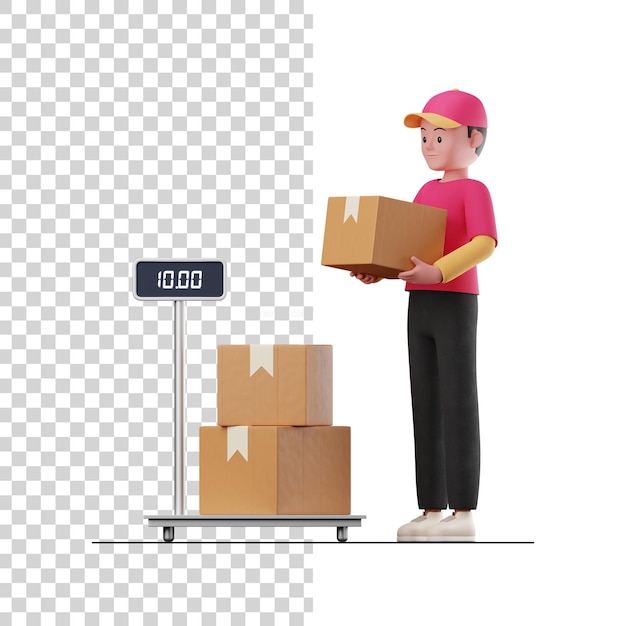 PSD male weighing delivery 3d illustration