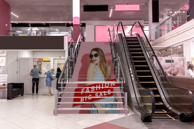 PSD mall advertising mock-up on stairs
