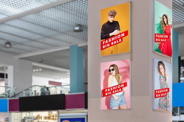 PSD centro commerciale pubblicità mock-up vista lunga