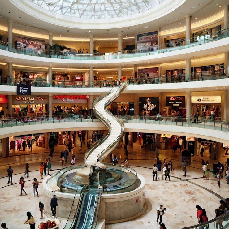 PSD a mall with a sign that says escalator
