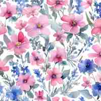 PSD malowanie różowych i niebieskich kwiatów na białym tle
