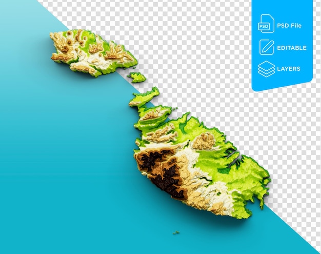 PSD マルタ地図陰影レリーフ分離背景 3 d イラスト上の色高さマップ