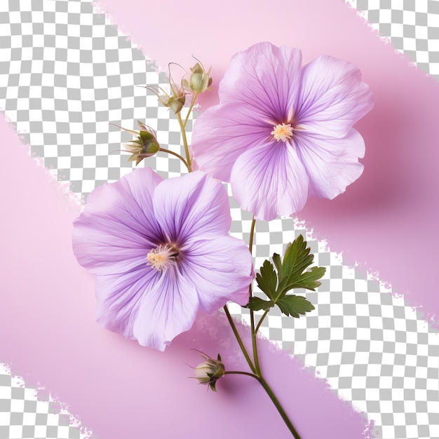 Malva flowers isolated on a transparent background create a natural floral background and serve as a floral design element