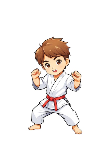 PSD mały chłopiec z kreskówki ćwiczący karate