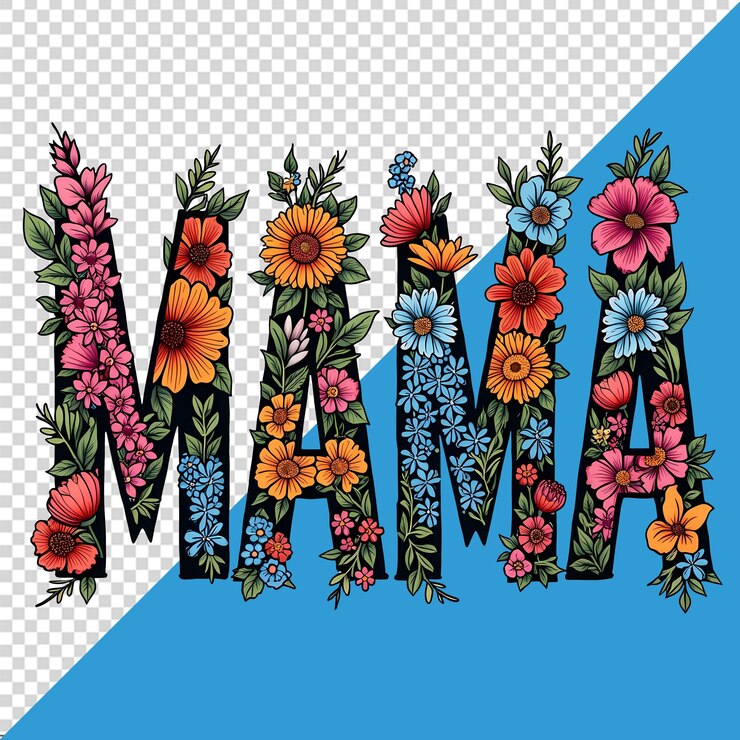 PSD mama typography design z kwiatami