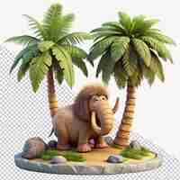 PSD mammoth under a palm tree on transparent background