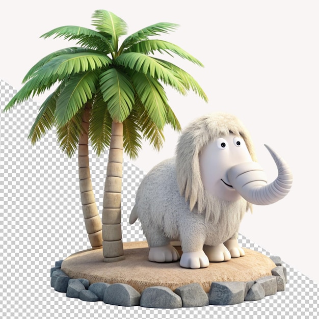 PSD mammoth under a palm tree on transparent background