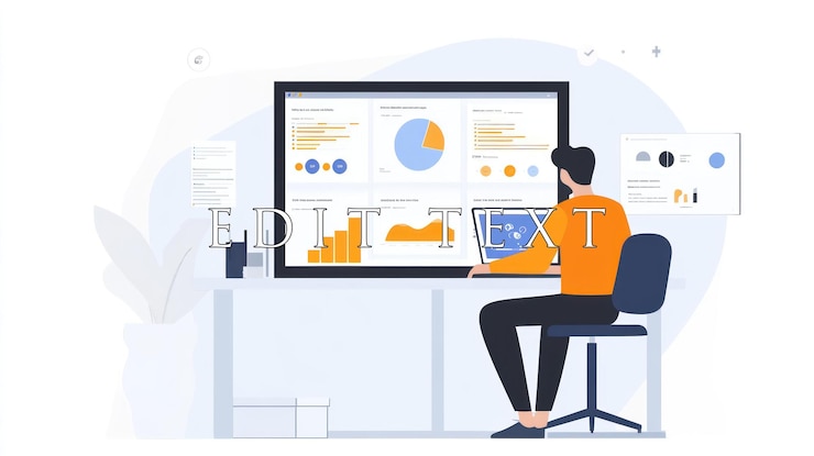 PSD man analyzing data on large screen and laptop