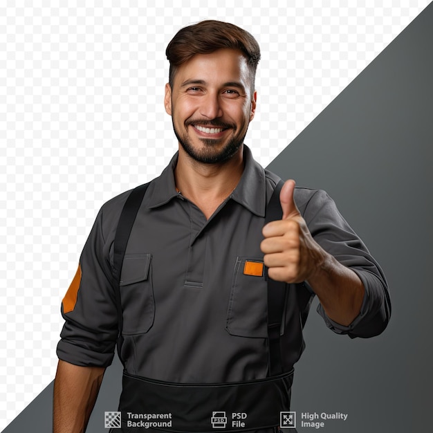 A man in an apron giving a thumbs up sign.