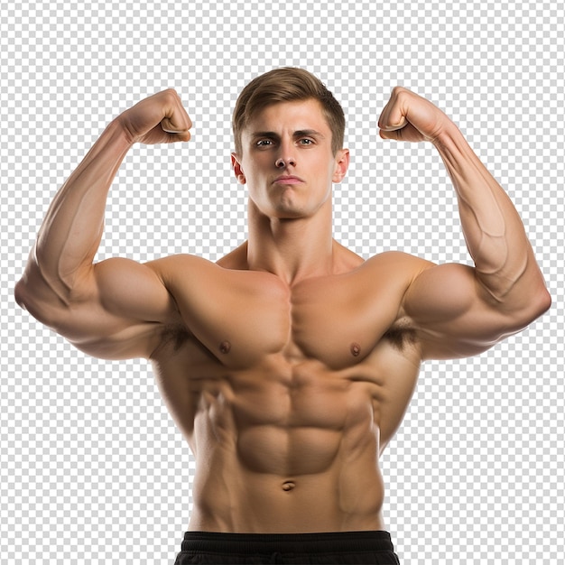 Man athlete flexing muscle isolated on transparent background png