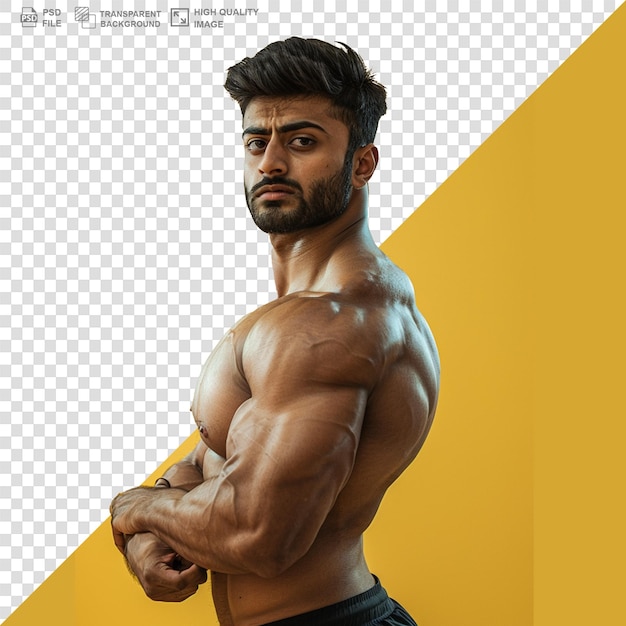 PSD man athlete flexing muscle isolated on transparent background png