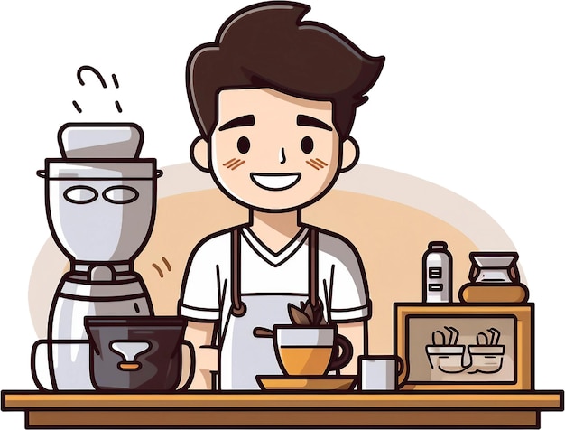 PSD man barista cartoon illustration