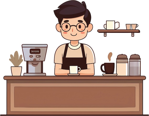 Man barista cartoon illustration