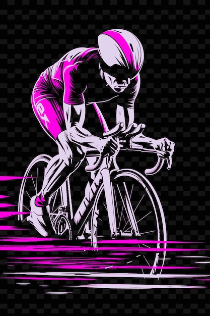 A man on a bike with a pink and black background