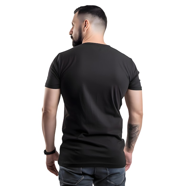 PSD man in black t shirt isolated on white background with clipping path