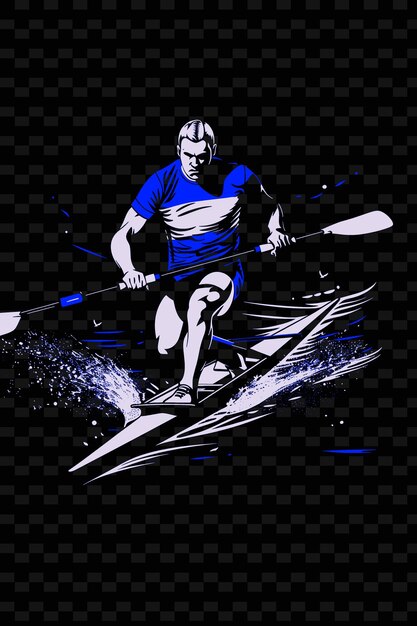 A man in a blue shirt is rowing in the water with a paddle