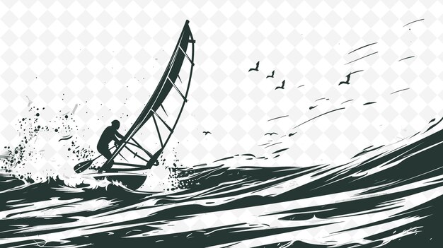 PSD a man in a boat is sailing on a wave with the words  oar  on the bottom