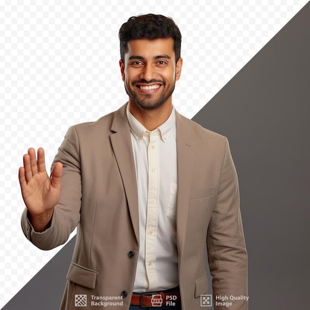 A man in a brown suit smiles and smiles.