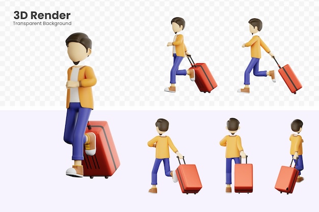 PSD a man carrying a suitcase 3d illustration