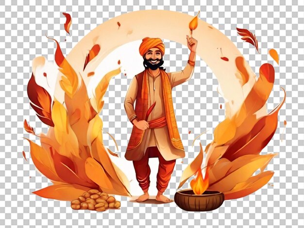 PSD a man celebrate lohri day illustration on white background