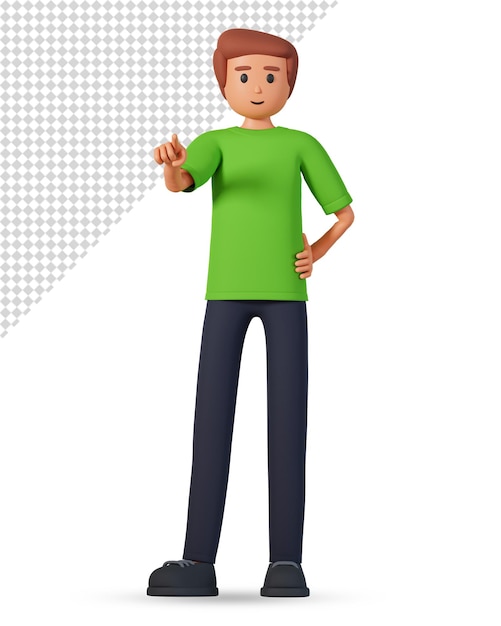 Man character pointing to front 3d illustration