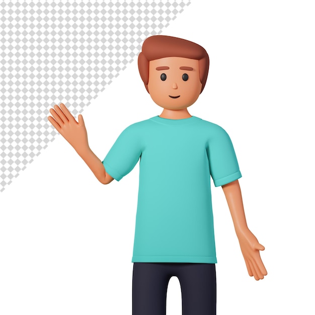 Man character saying hello by waving his hand 3d illustration