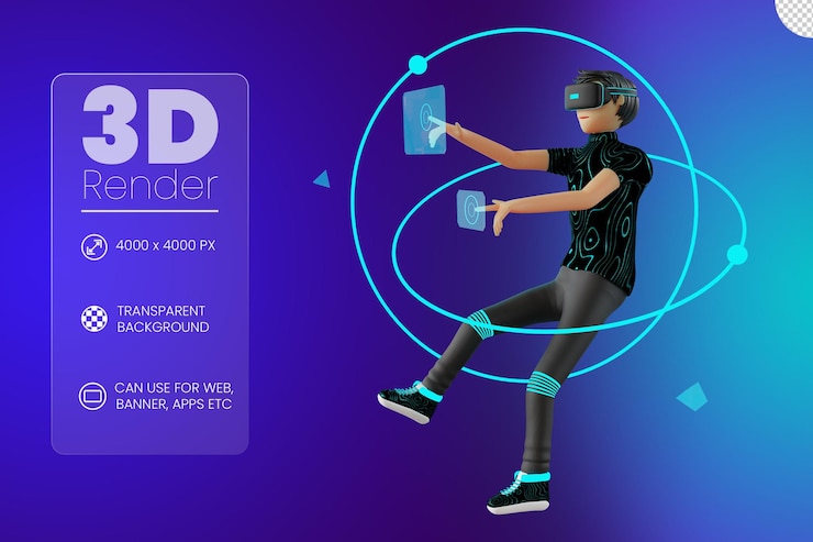 PSD мужской персонаж с метавселенной устройства виртуальной реальности 3d иллюстрация