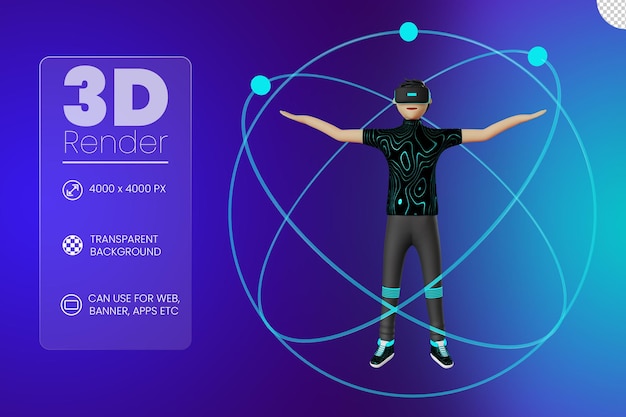 PSD man character with virtual reality device metaverse 3d illustration