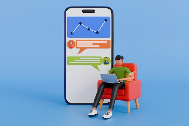 Man chatten online met klant 3d illustratie