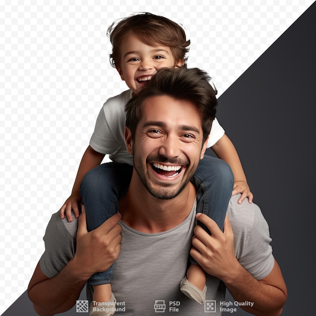 PSD un uomo e un bambino sorridono e sorridono.