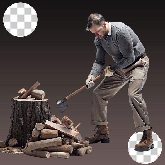 PSD man chopping some wood on transparent background