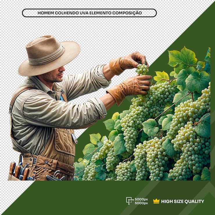 PSD a man in a cowboy hat is picking grapes from a bunch of grapes