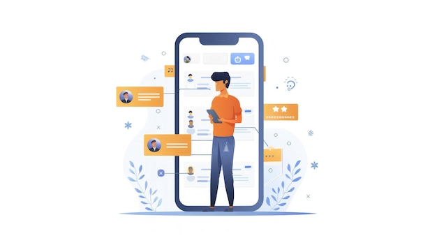 Man die een mobiele app gebruikt voor netwerkwerving of teammanagement