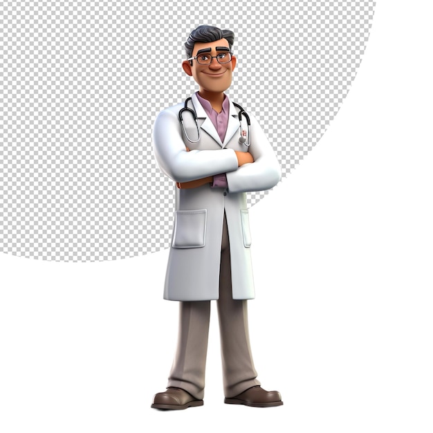 Мужчина в докторском костюме стоит с перекрестными руками.