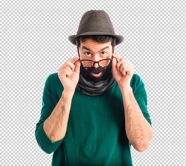 man doing surprise gesture 