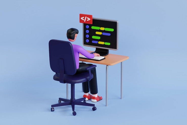 PSD man doing web coding 3d illustration