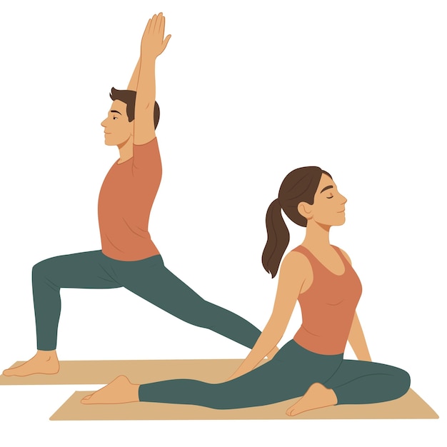 Man en vrouw doen een yoga-illustratie voor een stel