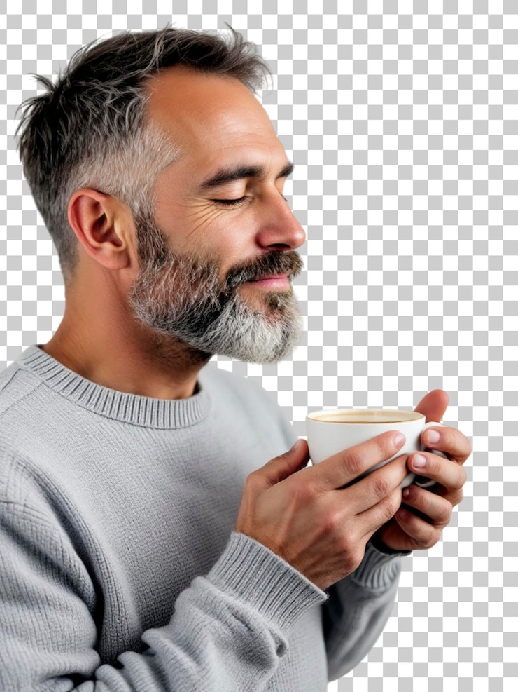 PSD man enjoying a cup of coffee