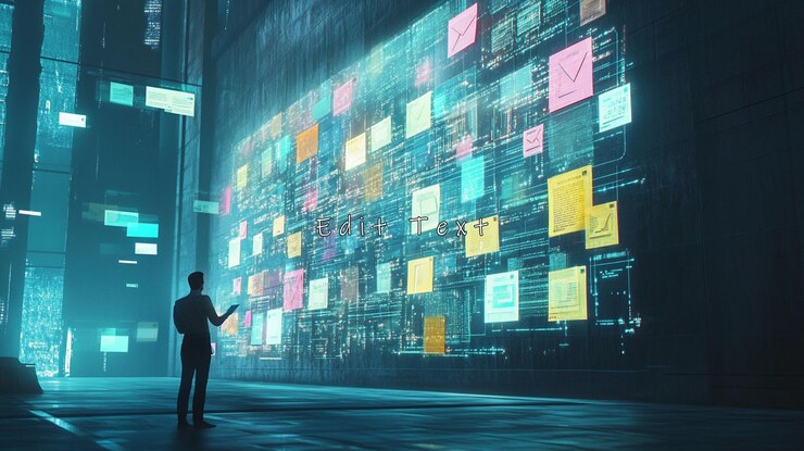 PSD man examining large digital screen with data