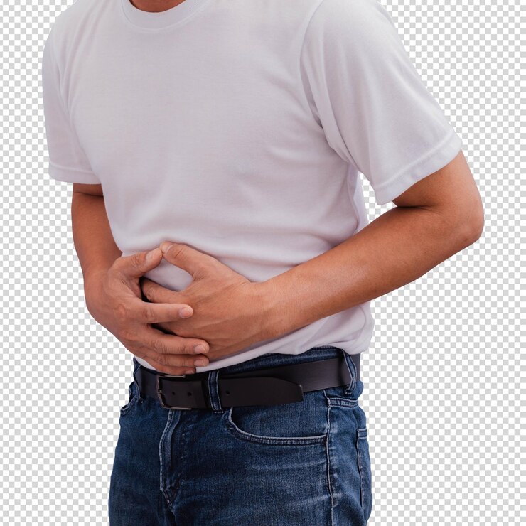PSD man experiencing abdominal pain