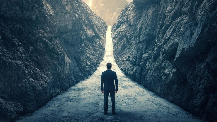 PSD a man facing an uncertain future a journey through a rocky path