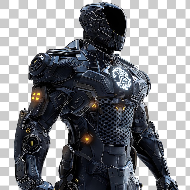 PSD man in futuristic suit with glowing eyes