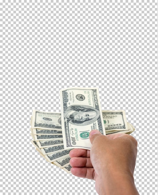 PSD man hand holding 100 dollar banknote isolated