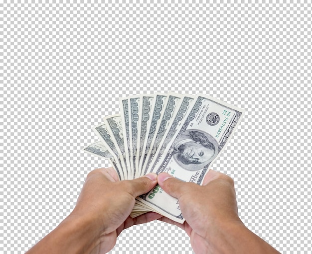 Man hand holding 100 dollar banknote isolated