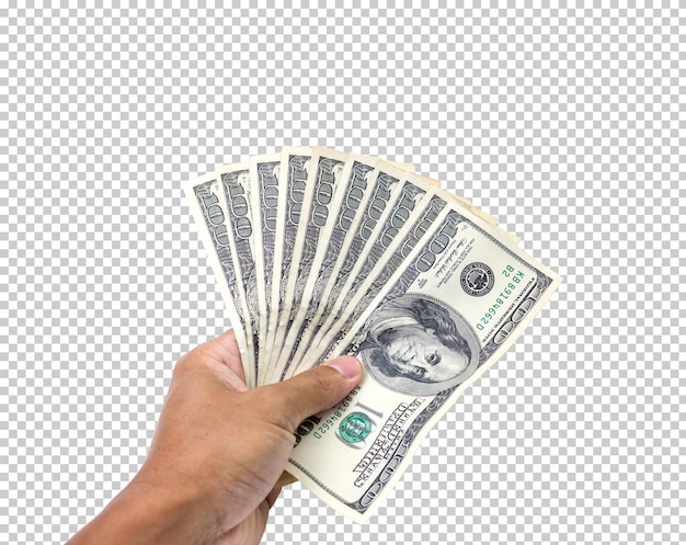 Man hand holding 100 dollar banknote isolated