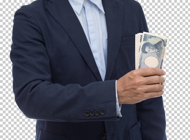 Man hand holding 1000 Japanese Yen banknote