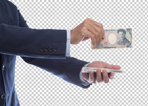 PSD man hand holding 1000 japanese yen banknote